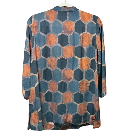 Soft Surroundings Beaded Embellished Tunic Top Blouse Blue Rust Honeycomb Print - Picture 3 of 8